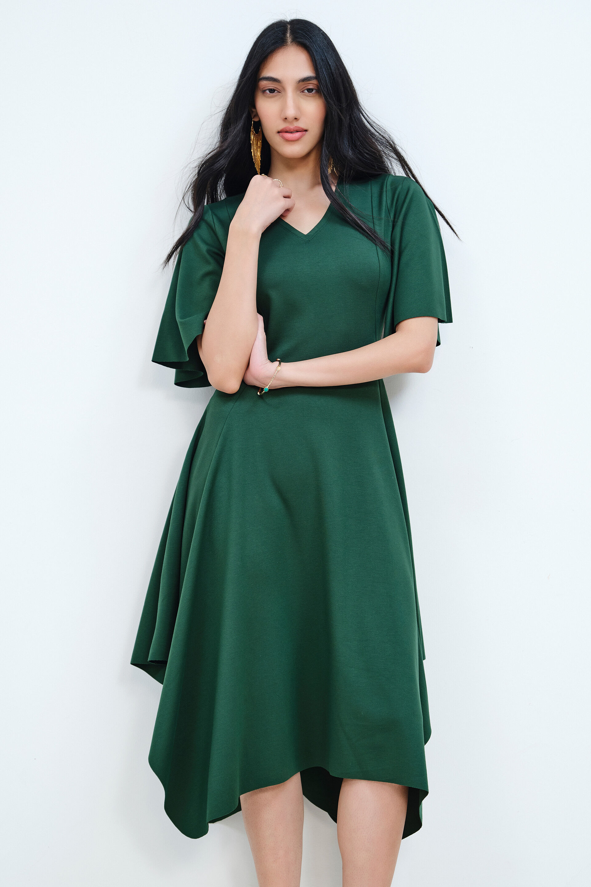 Celine Solid Emerald Green Dress, Emerald Green, image 3